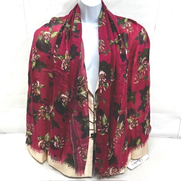 Vgt DAKS LONDON Scarf Cotton Wool 64"x32" Burgendy Brown Floral Fring ( 49) - Picture 3 of 9